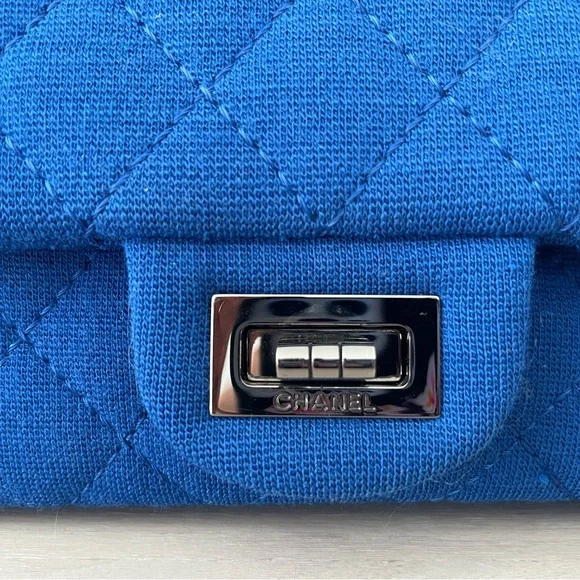 CHANEL 2.55 Mini Blue Quilted Cloth Shoulder Crossbody Bag - Picture 3 of 14